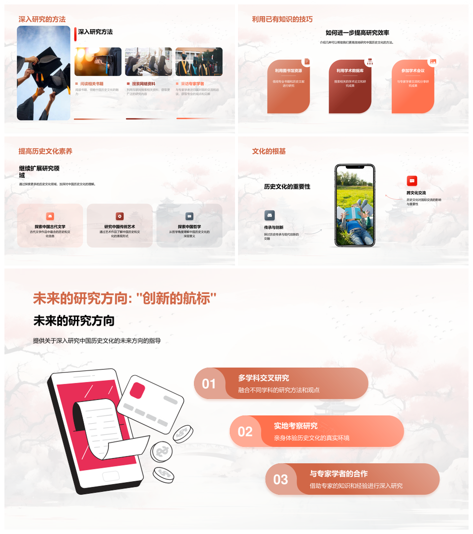 中国历史文化古今影响秦汉三国思想艺术卷轴PPT模板