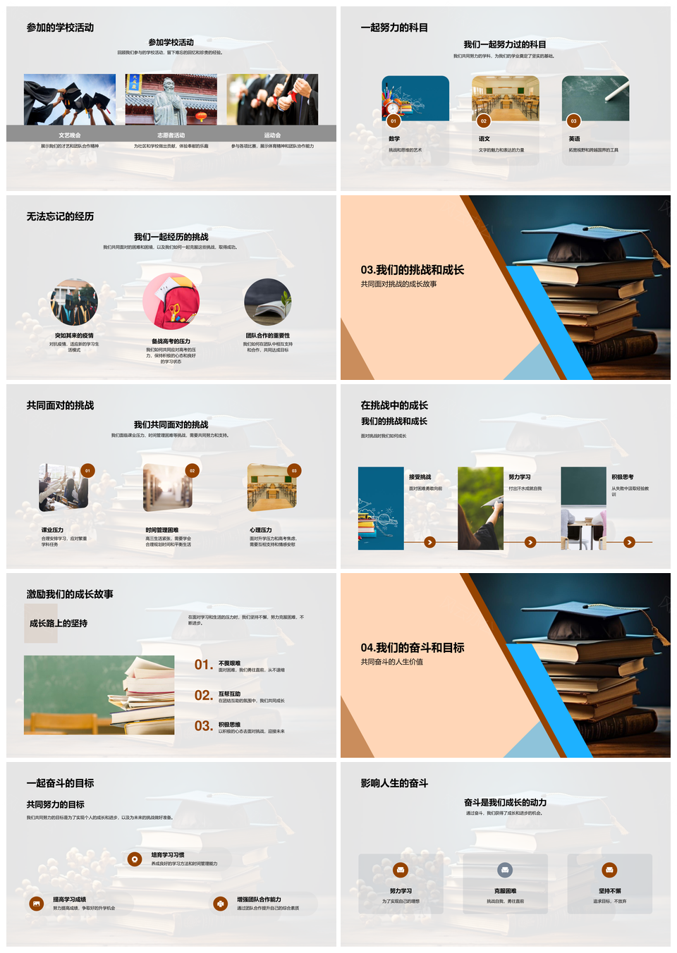 高三同行共战题海欢笑泪水毕业帽PPT模板