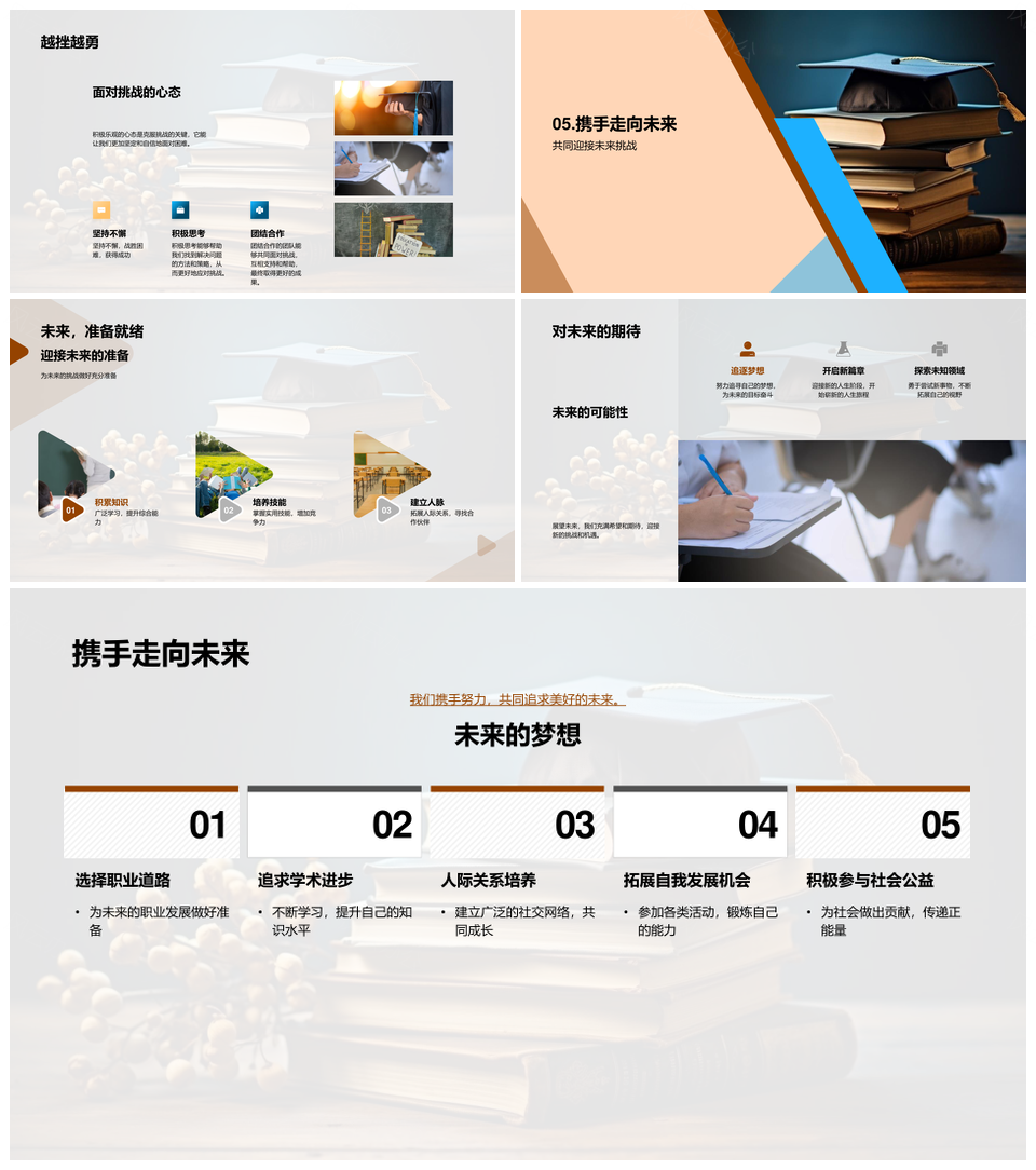 高三同行共战题海欢笑泪水毕业帽PPT模板