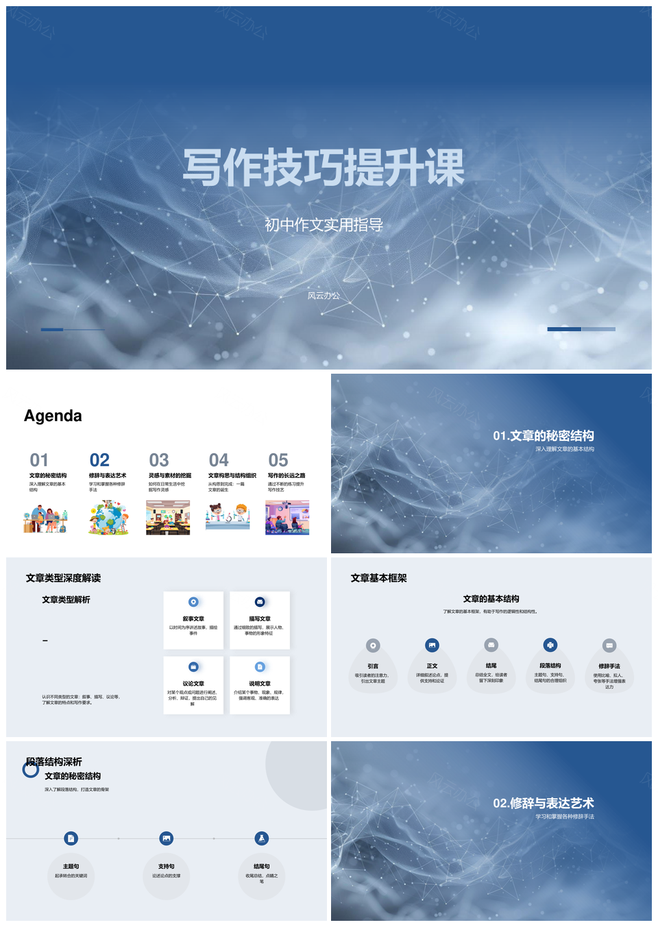 初中写作技巧结构修辞素材训练PPT模板