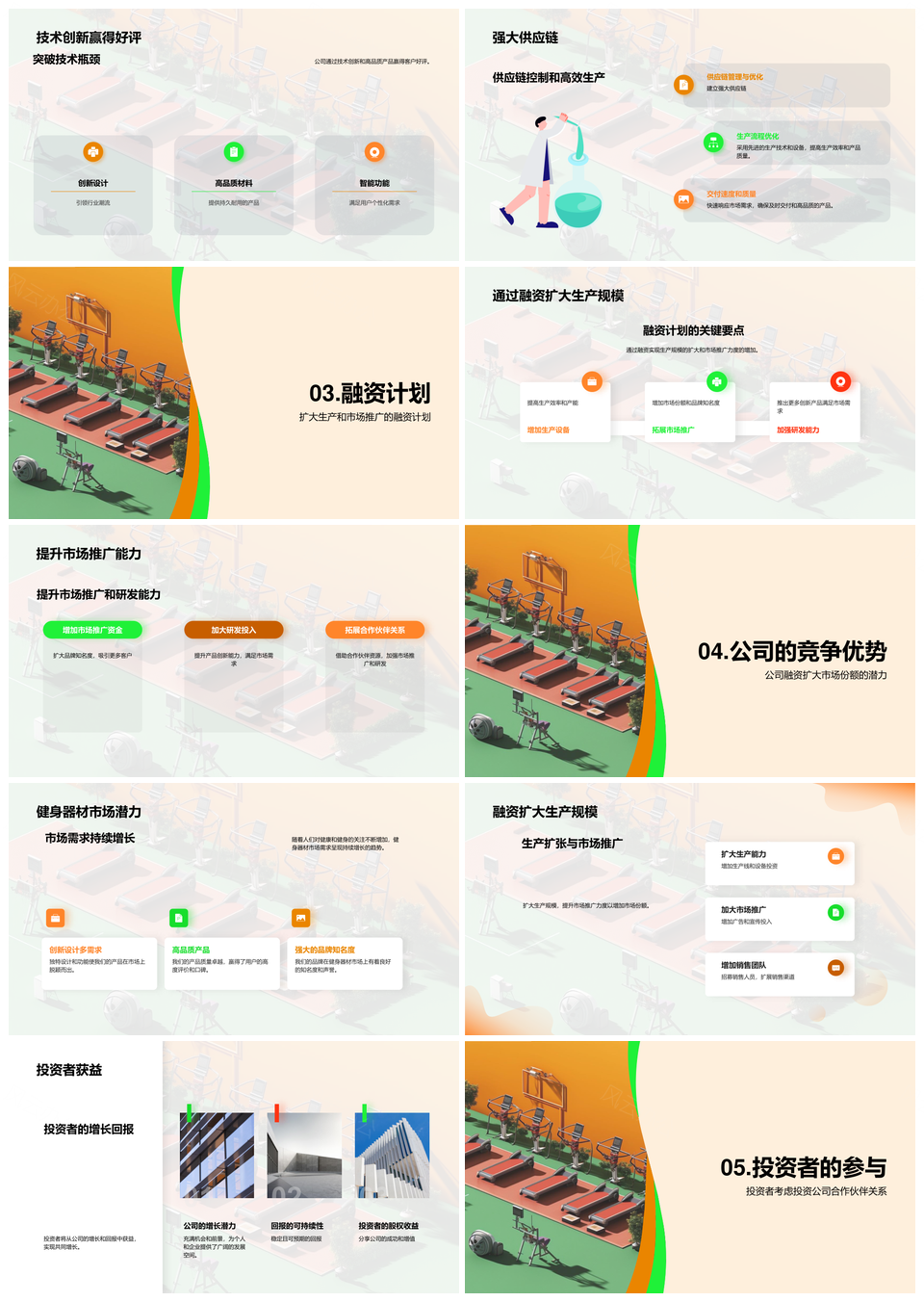 健身器材制造商商业计划书市场增长产品竞争优势PPT模板