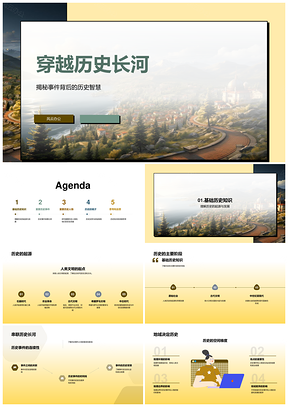 穿越历史长河智慧研究卷轴事件人物影响PPT模板