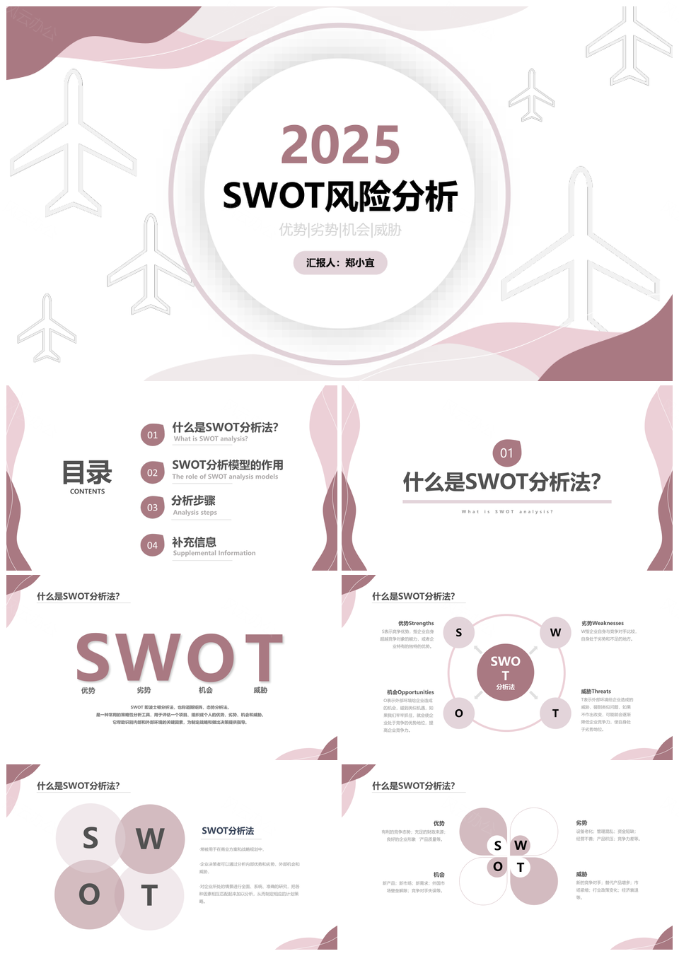 2025医院项目粉色莫兰迪SWOT分析PPT模板