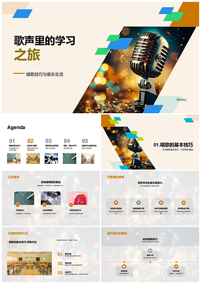 歌声技巧音准节奏呼吸麦克风模仿学习PPT模板