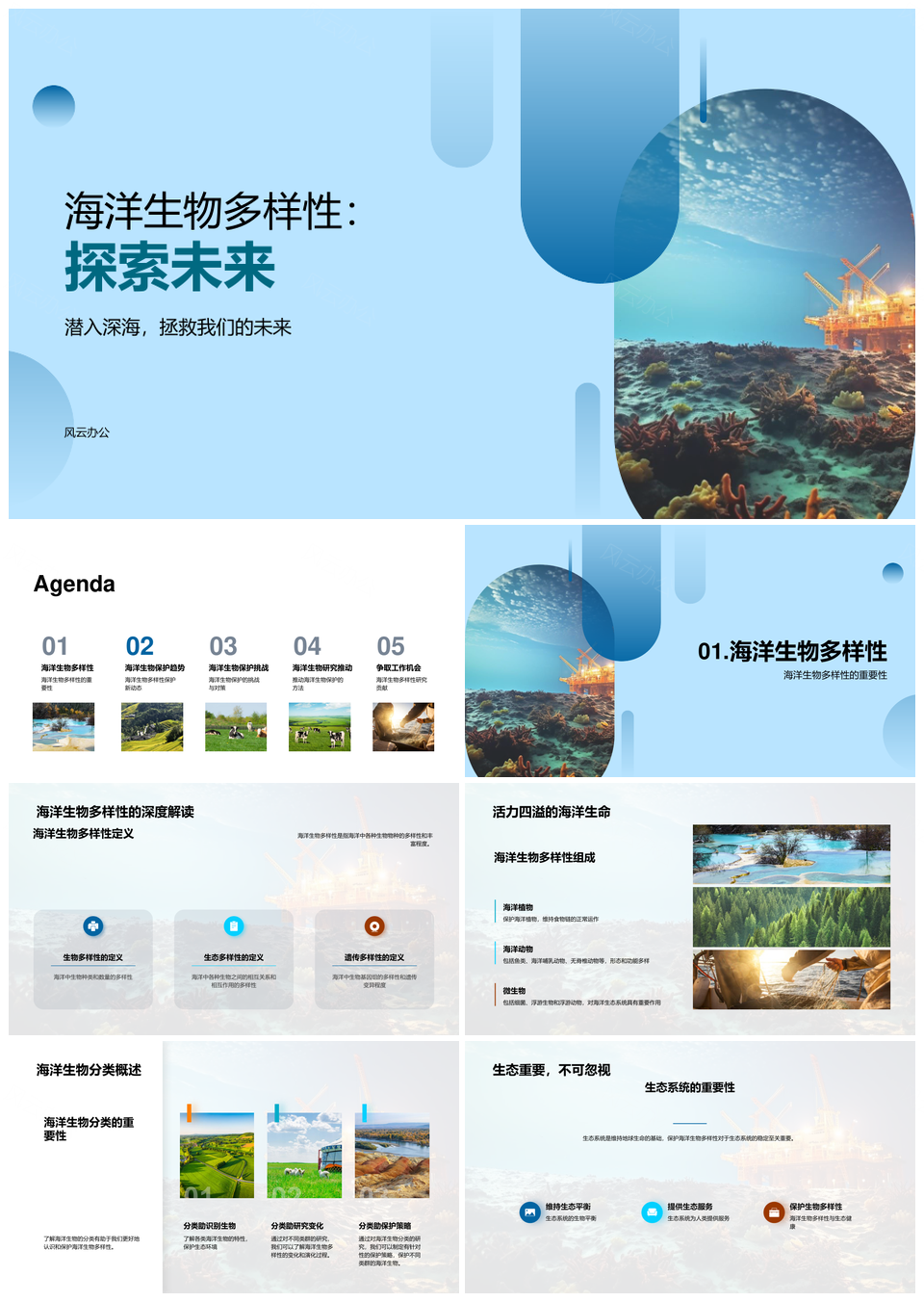 海洋生物多样性全球保护与科研探索PPT模板