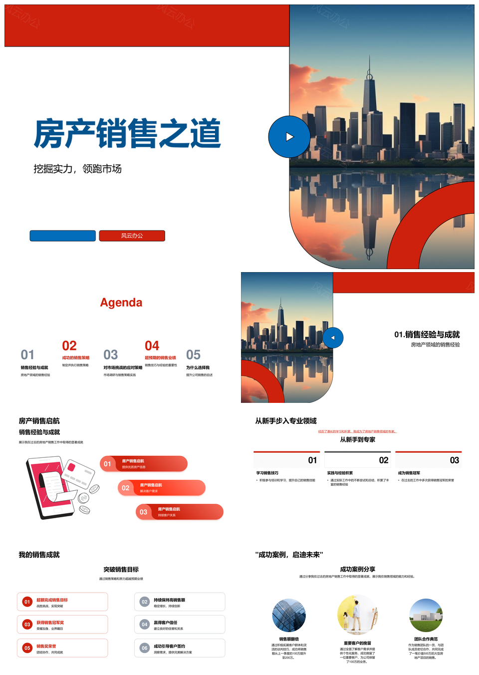 房产销售策略经验成就摩天大楼业绩市场客户调研PPT模板