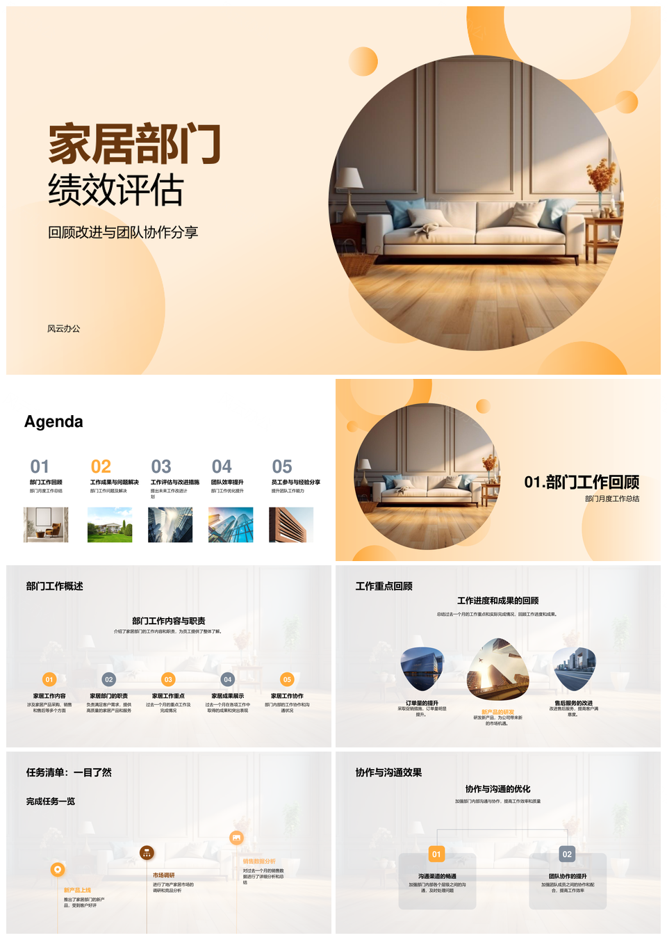 家居部门绩效团队协作成果回顾问题经验改进图表PPT模板