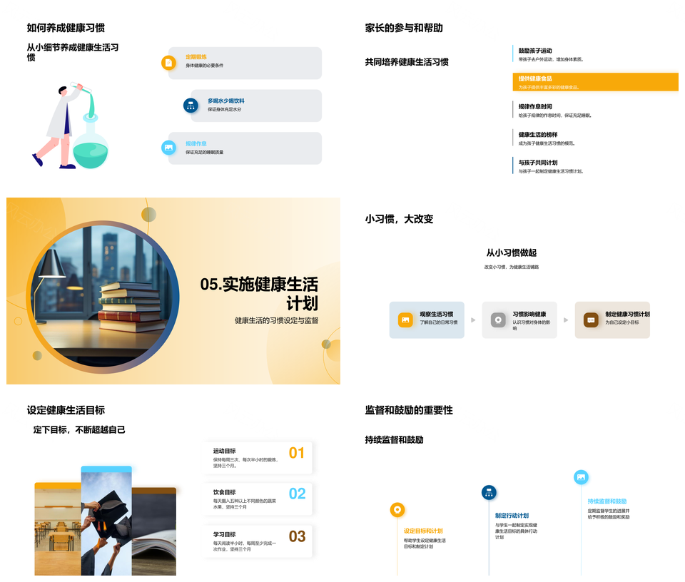 健康向导引领学生均衡饮食锻炼学习成长PPT模板