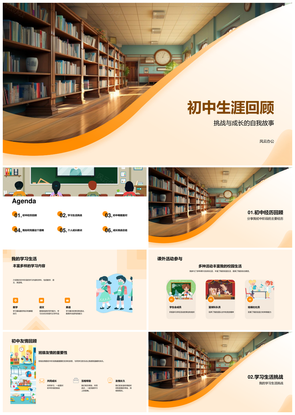 初中校园挑战应对与成长点滴PPT模板