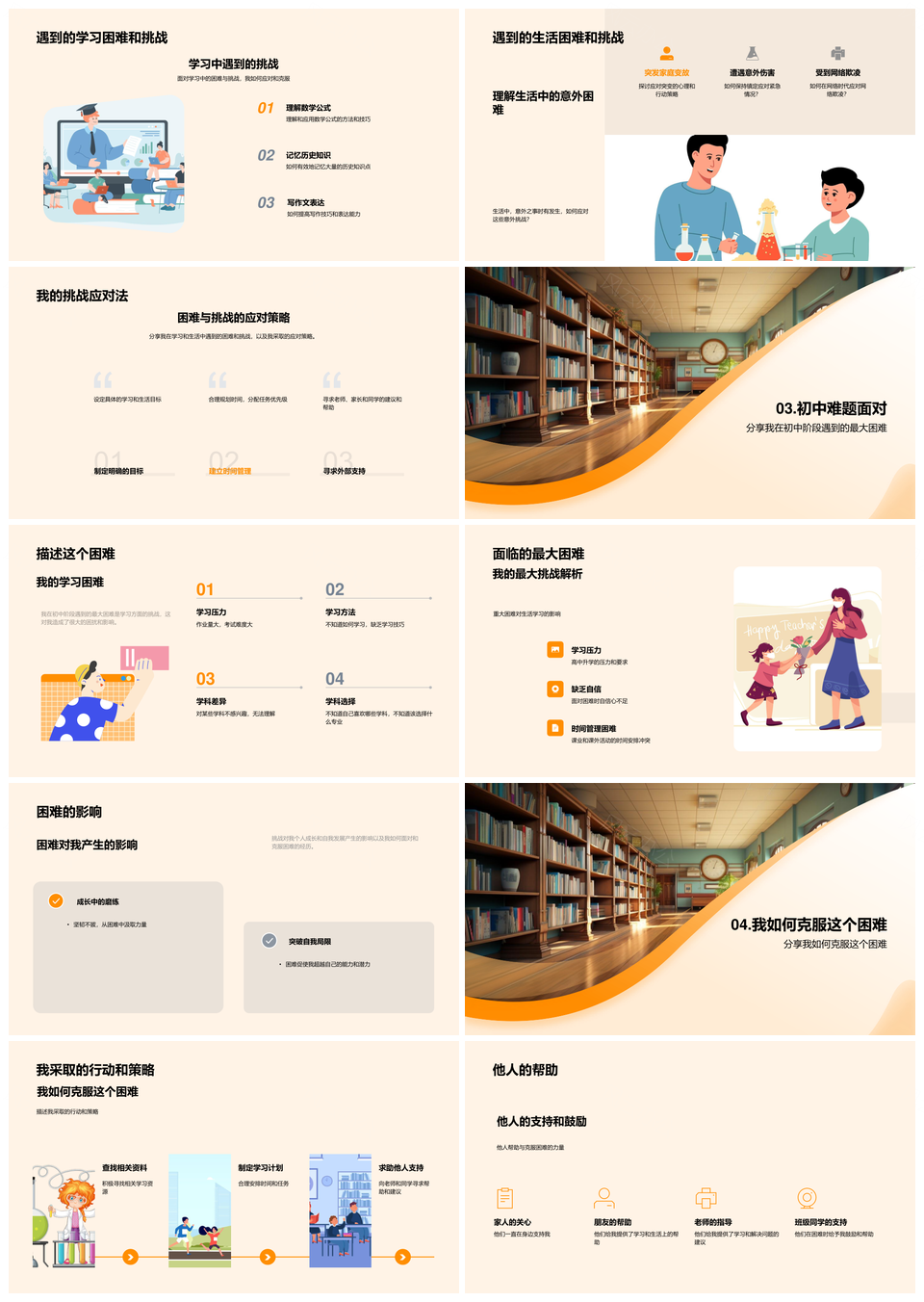 初中校园挑战应对与成长点滴PPT模板