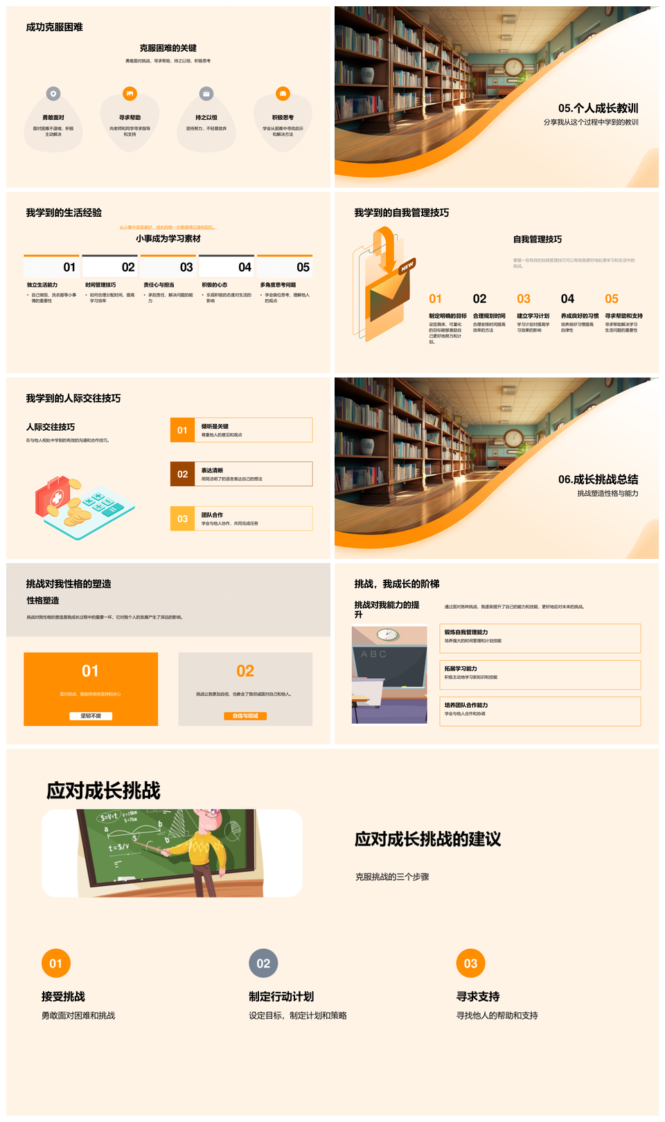 初中校园挑战应对与成长点滴PPT模板