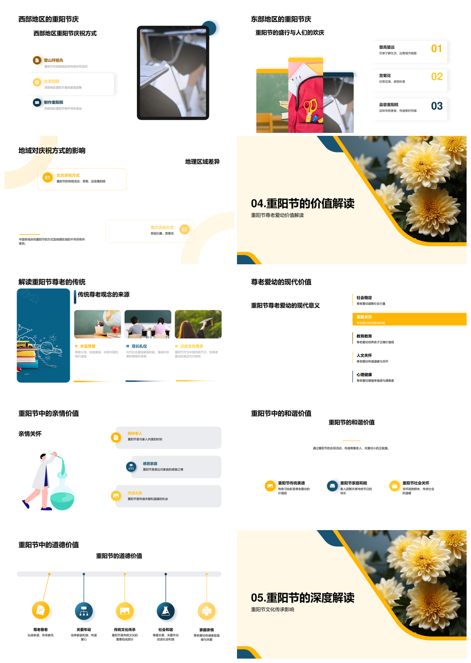 重阳节尊老情怀与登高赏菊传统PPT模板