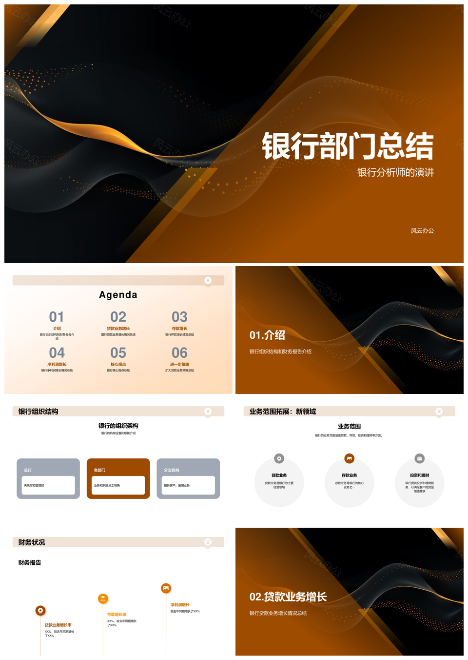 2025银行部门结构业务财务分析渐变总结PPT模板