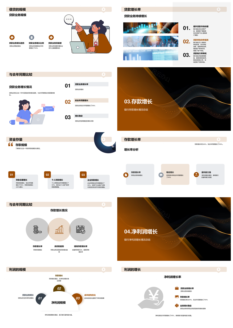 2025银行部门结构业务财务分析渐变总结PPT模板