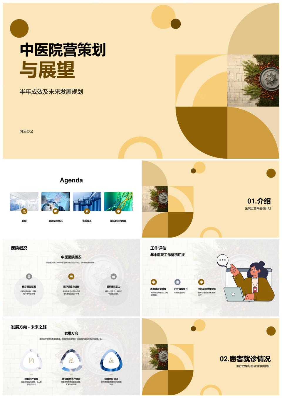 中医医院院长团队年中总结上半年就诊疗效中草药PPT模板