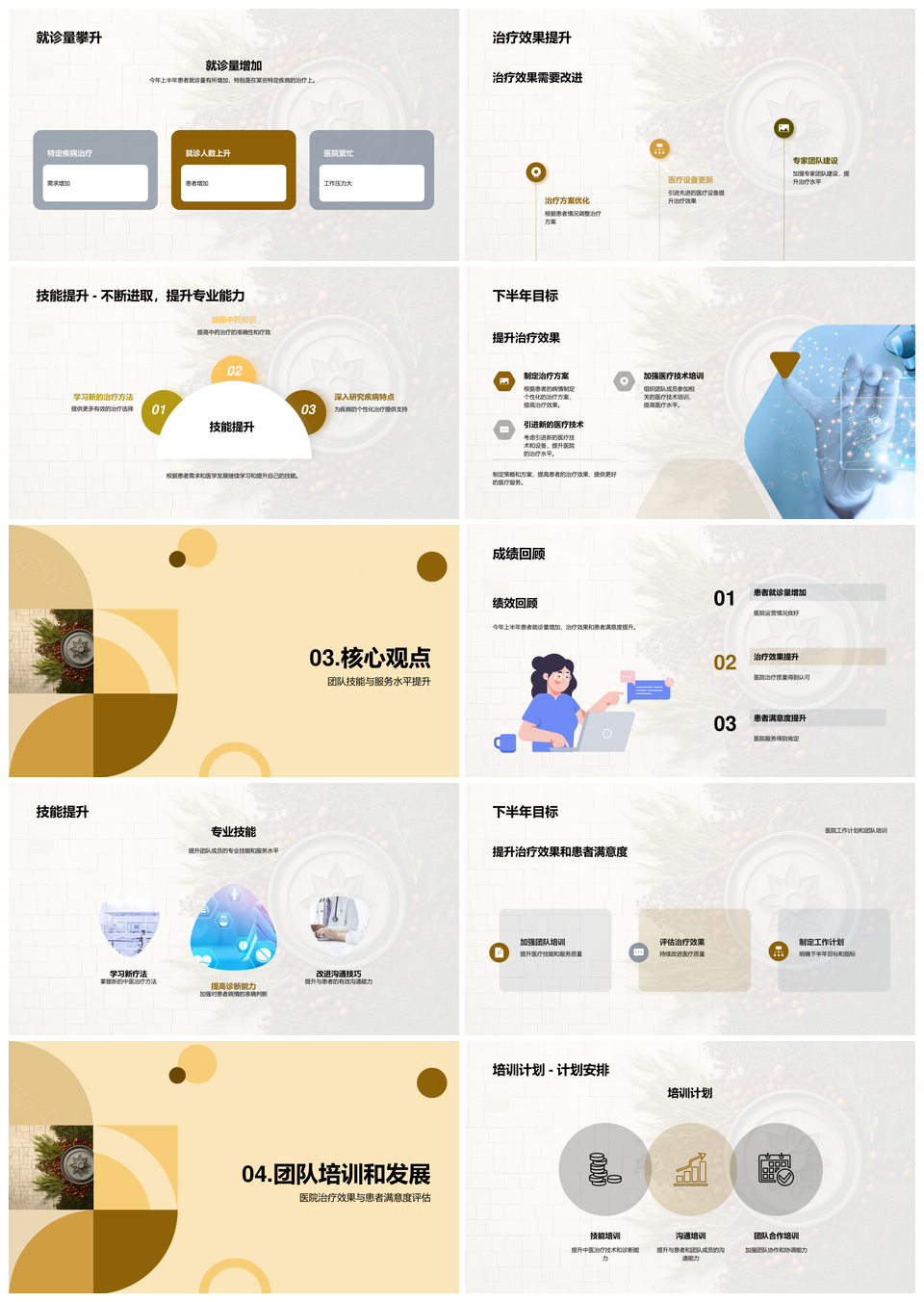 中医医院院长团队年中总结上半年就诊疗效中草药PPT模板
