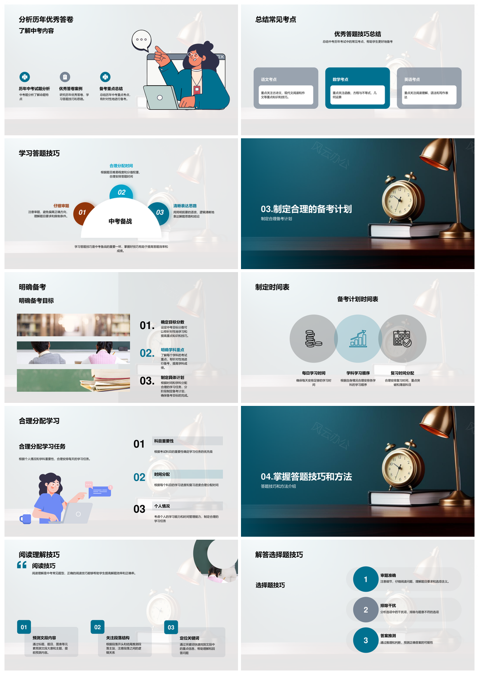 中考高效备考技巧时间分配考点答题书籍PPT模板