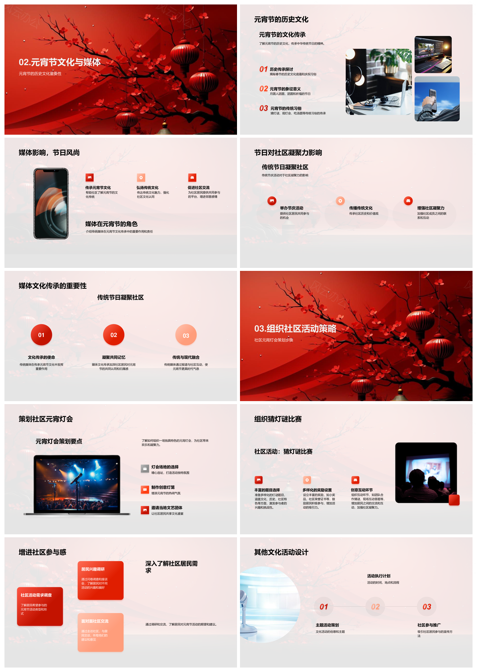 元宵节媒体社区互动灯笼传承多元文化PPT模板