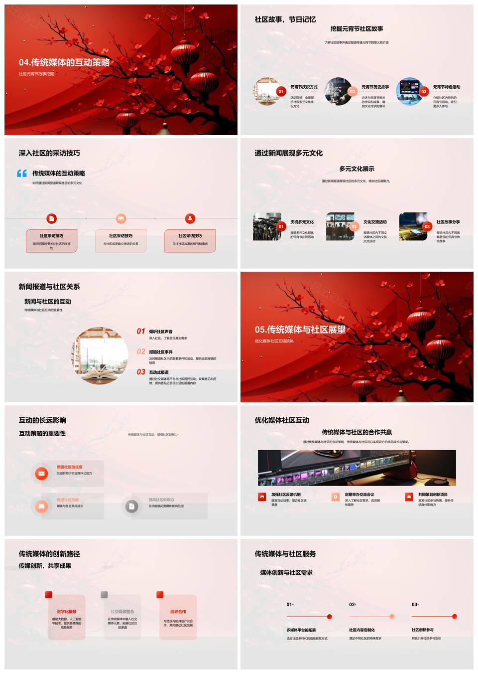 元宵节媒体社区互动灯笼传承多元文化PPT模板