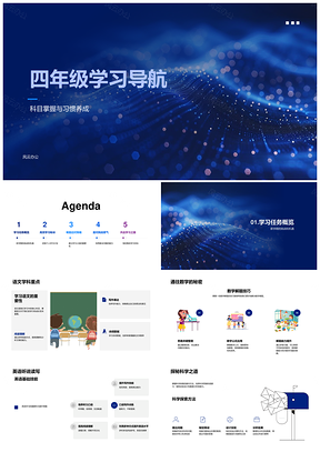 四年级学习导航习惯时间互动小组全科解难心态PPT模板