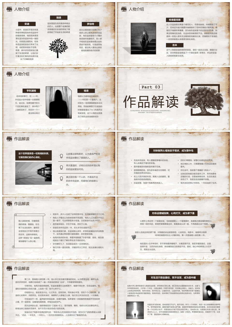 复古咖啡色肖申克救赎读书分享会PPT模板