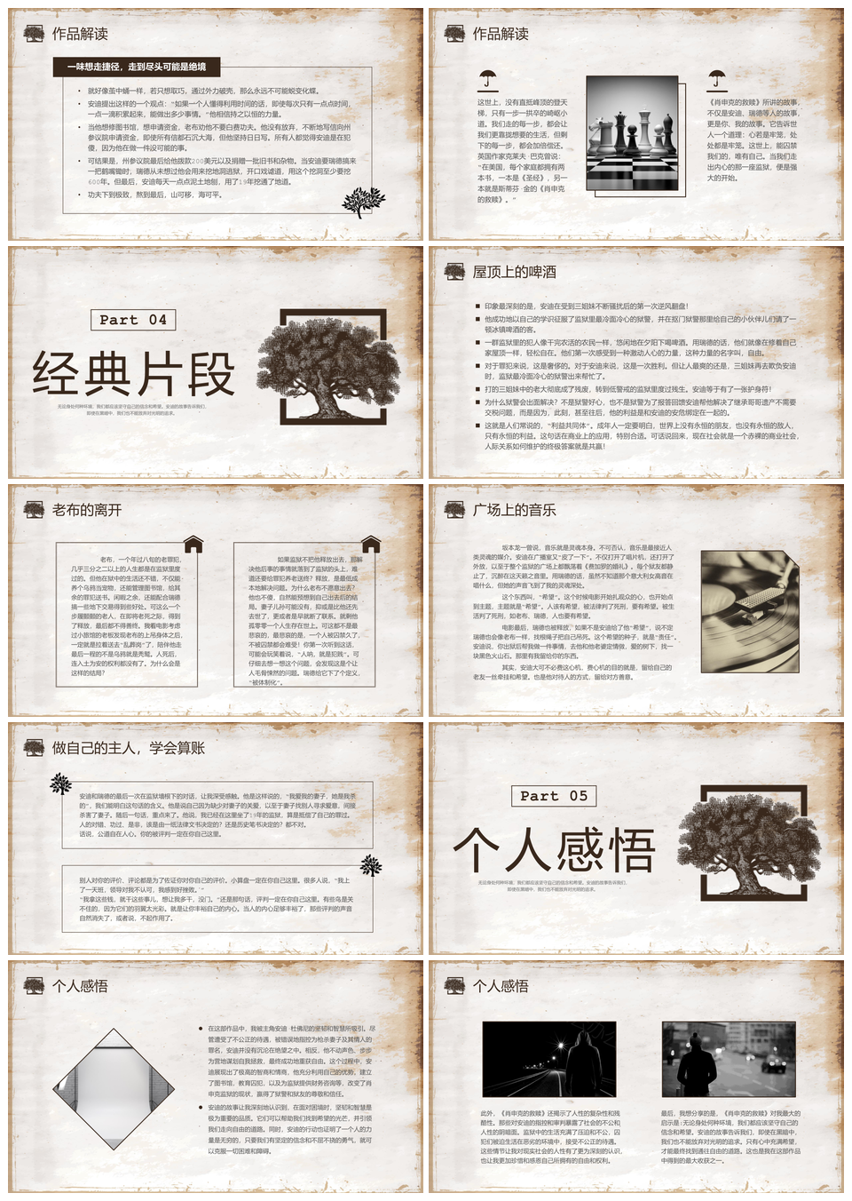 复古咖啡色肖申克救赎读书分享会PPT模板