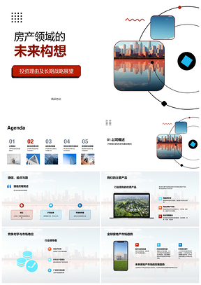房产战略投资公司历史产品服务竞争项目财务摩天大楼PPT模板