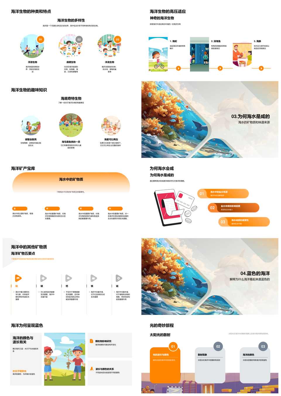 海洋生态生物矿物蓝光散射与保护PPT模板