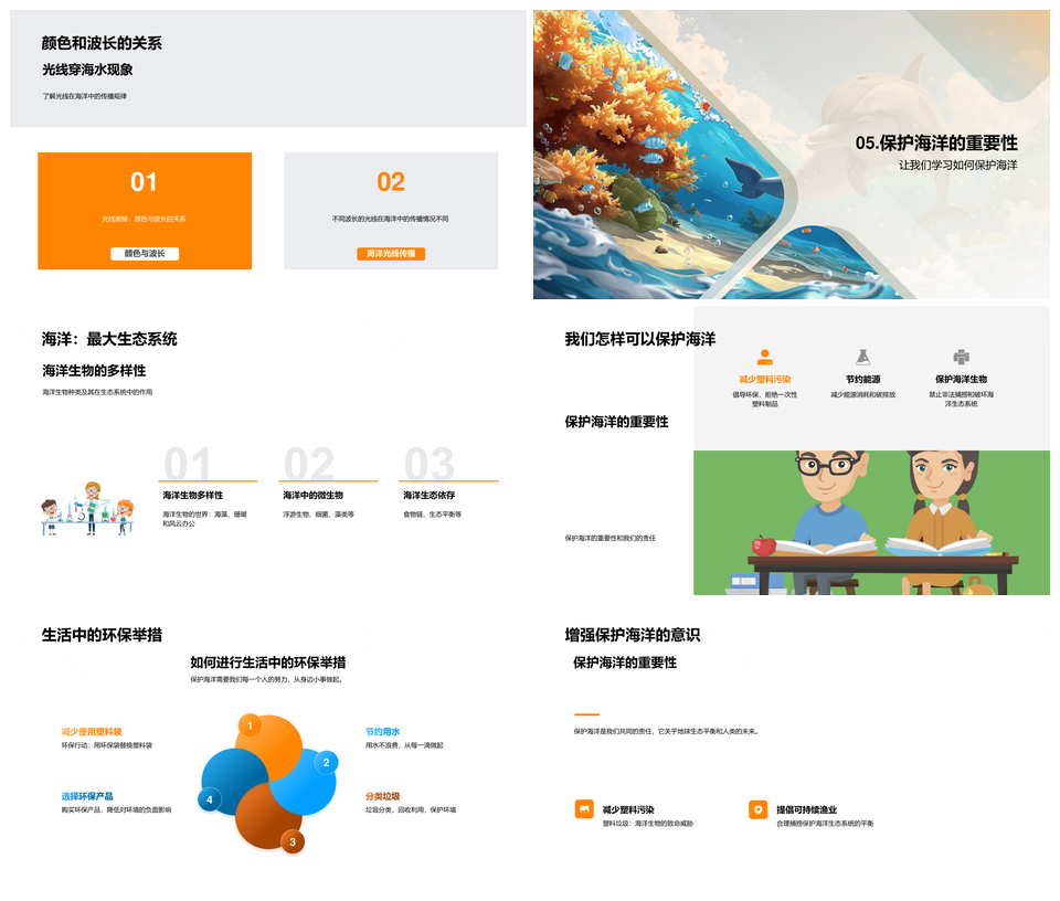 海洋生态生物矿物蓝光散射与保护PPT模板