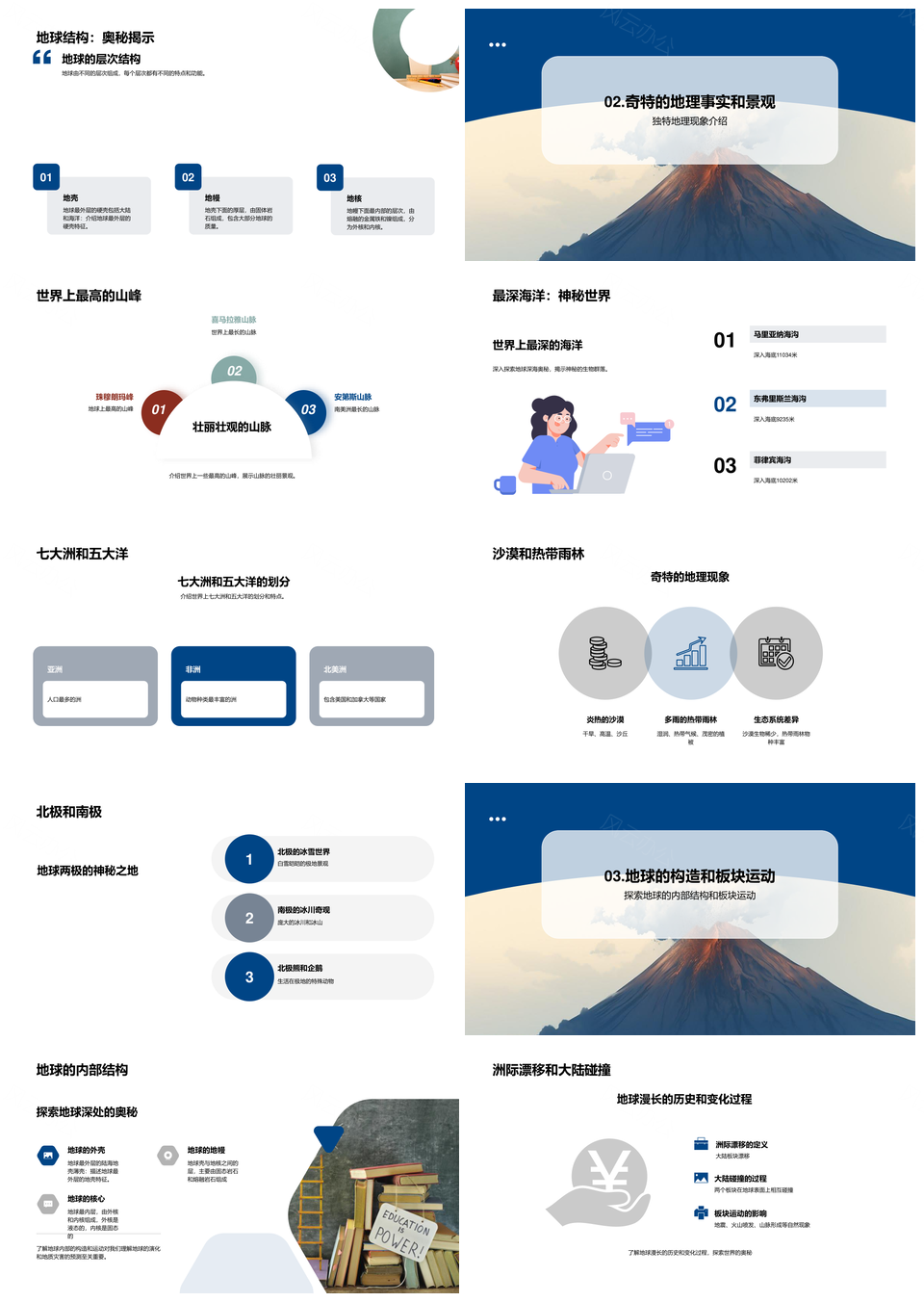 地理探索经纬度地图气候地球层次火山奥秘PPT模板