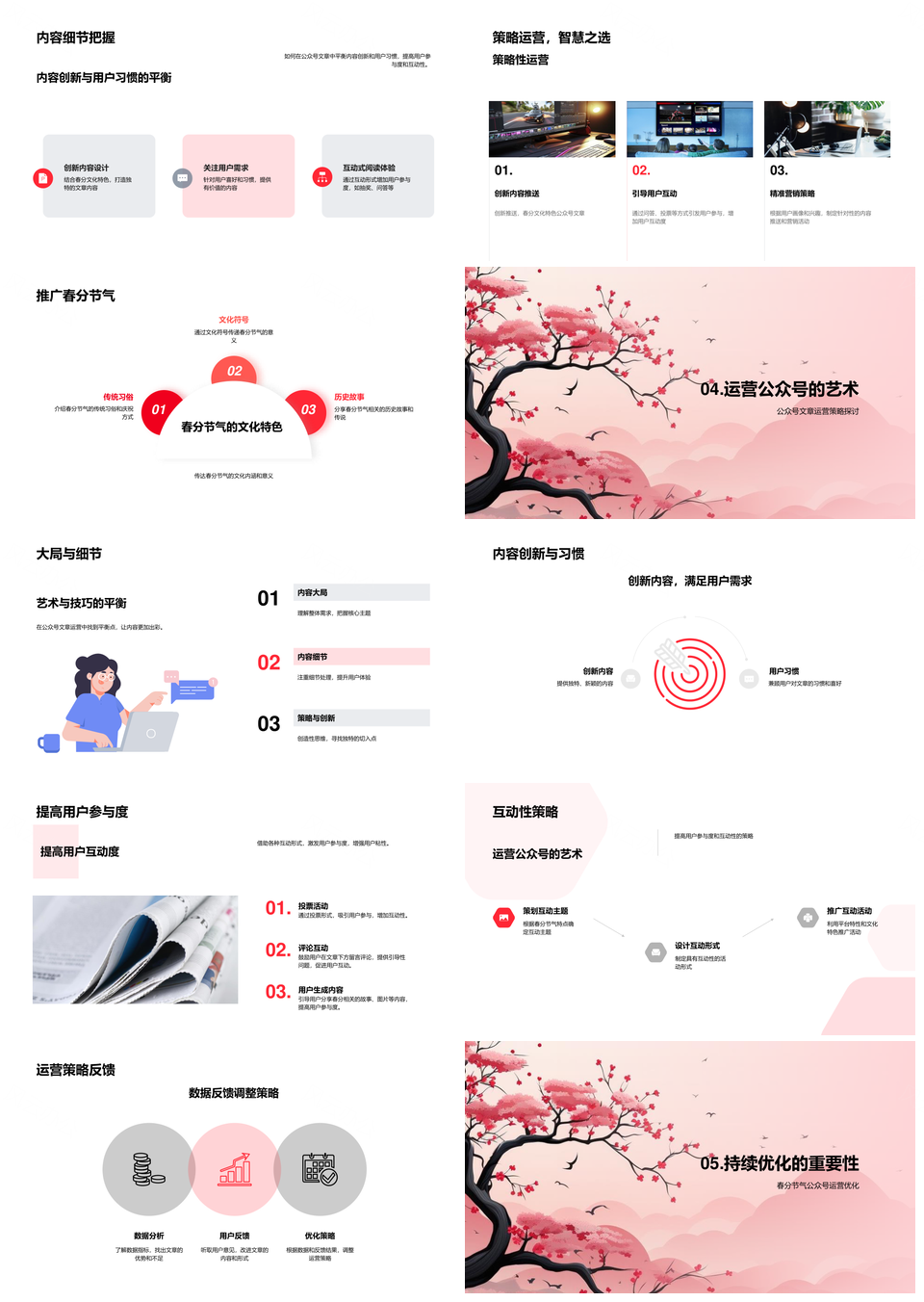 春分公众号樱花文化营销互动策略优化PPT模板
