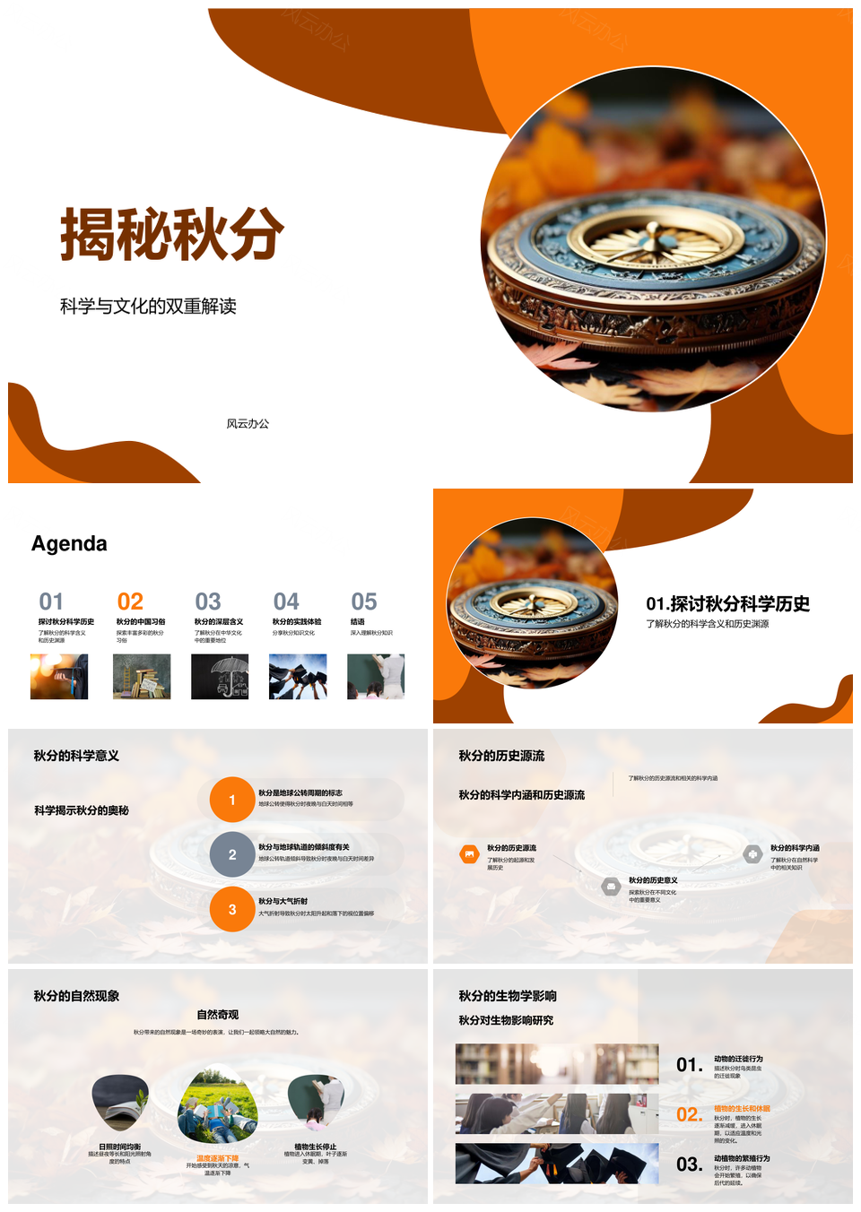 秋分科学历史溯源生物自然文化习俗秋叶PPT模板