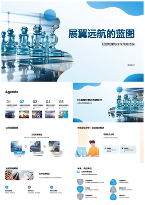 股东大会展翼蓝图呈成果策略定位PPT模板