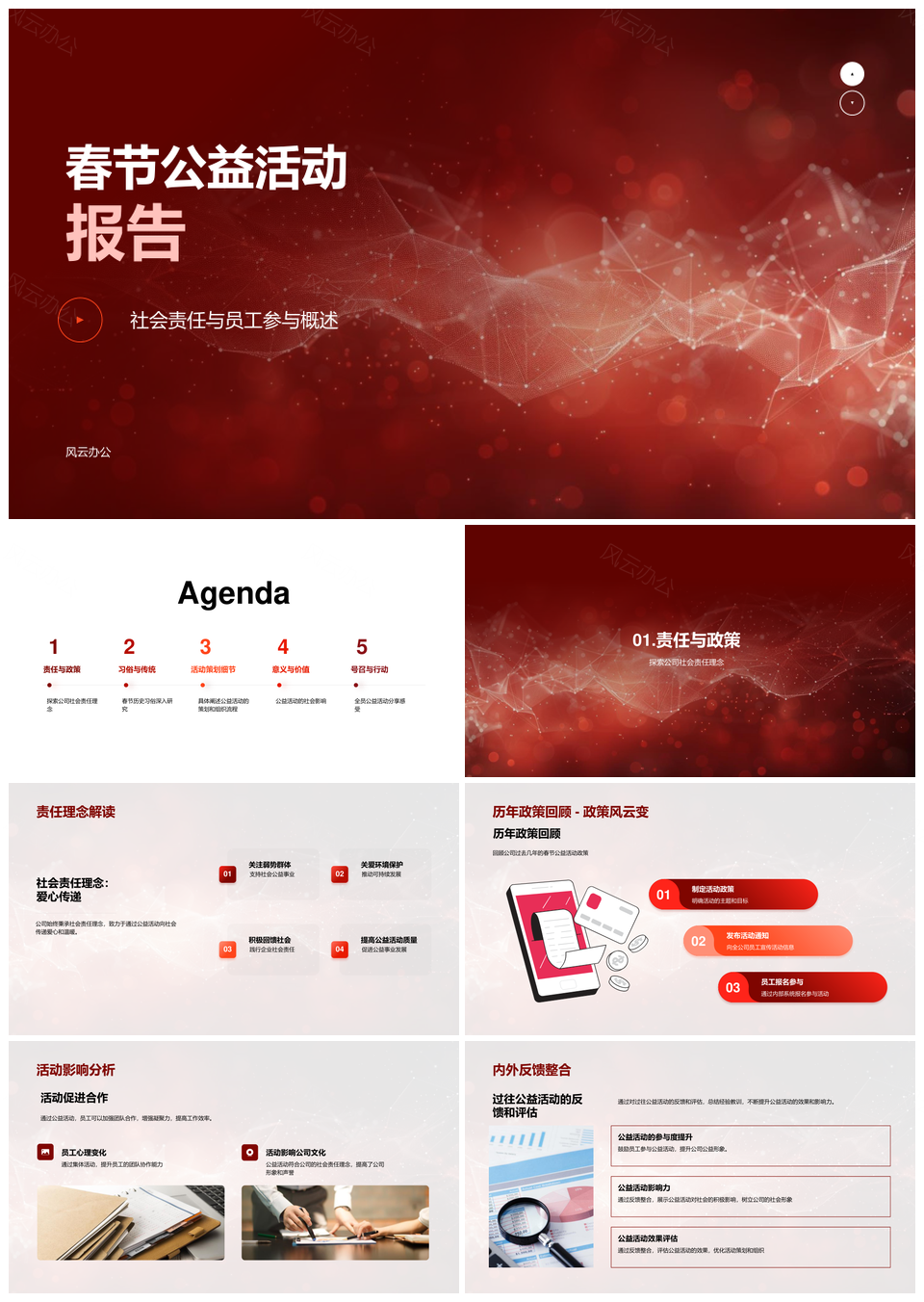 春节公益践行社会责任传承文化员工参与PPT模板