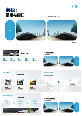 英语学习联通全球文化娱乐视野桥梁PPT模板
