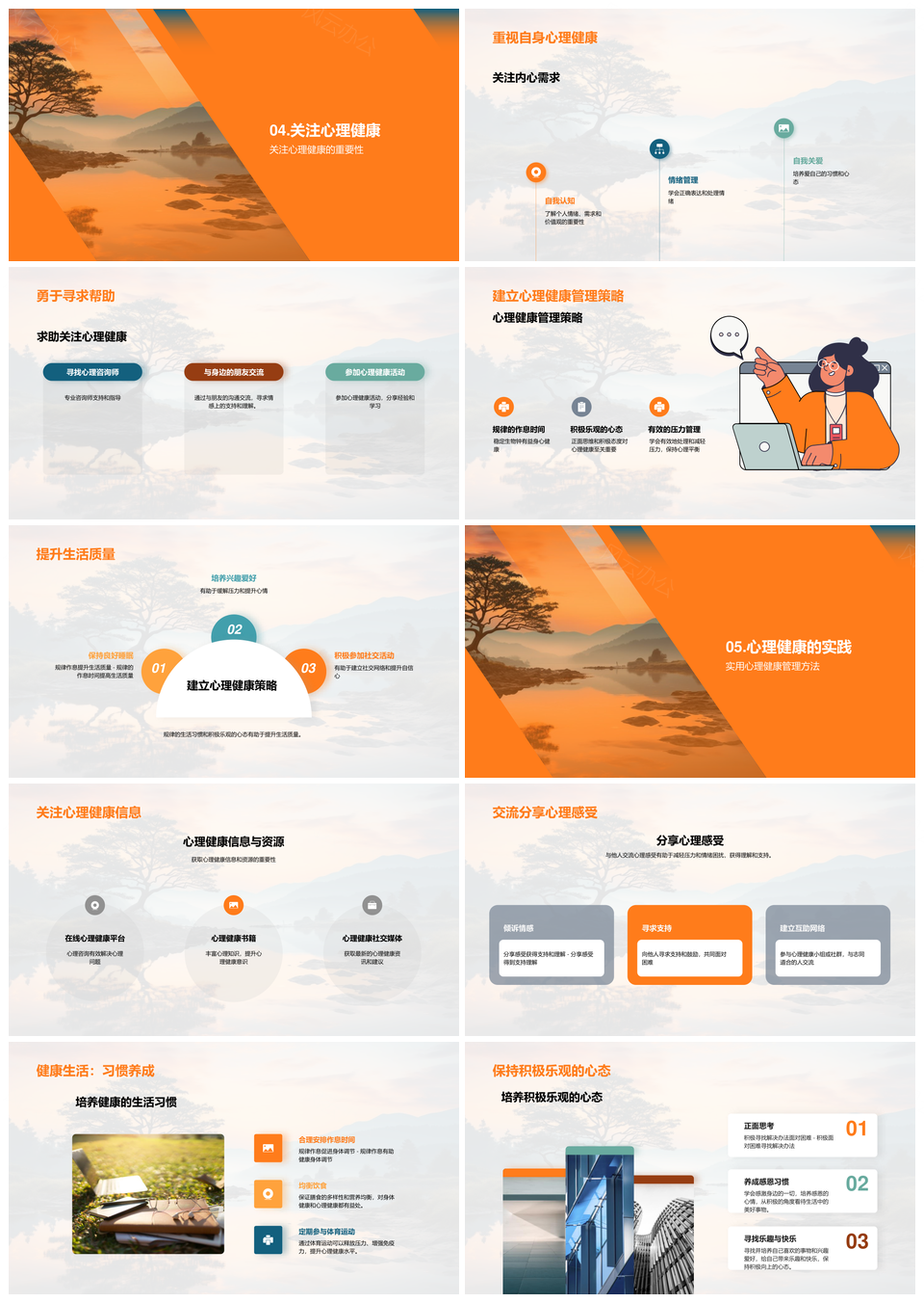 心理健康教育管理咨询交流兴趣作息心态助美好生活PPT模板