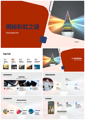 彩虹七色成因雨滴折射反射原理PPT模板