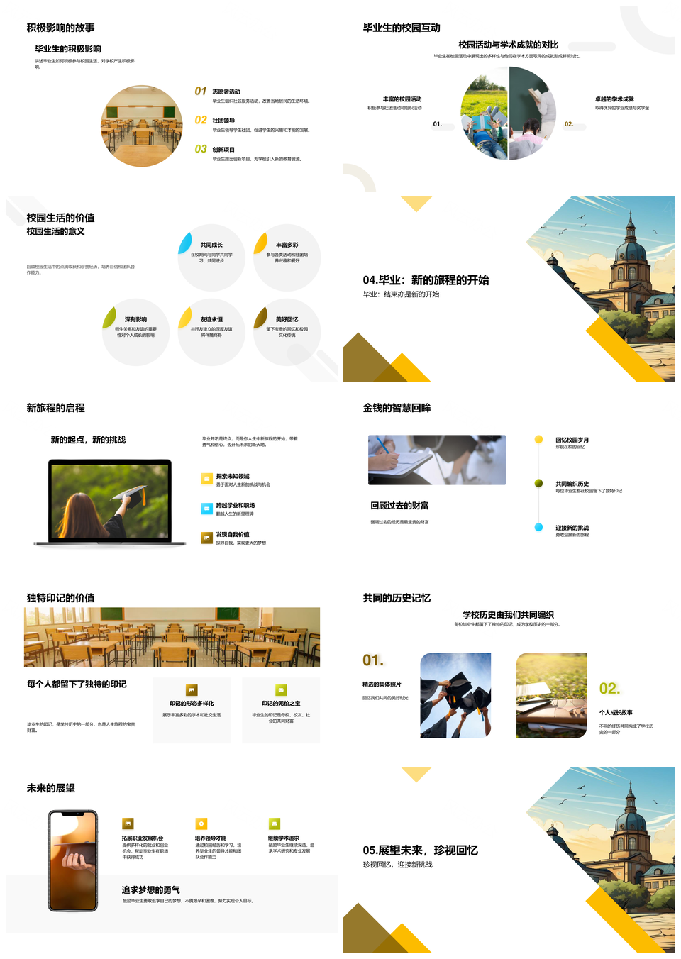 毕业帽启程校园足迹成就贡献成长集体照PPT模板