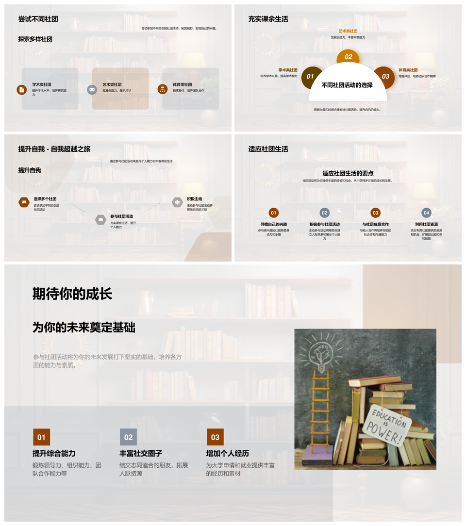 学术艺术体育社团提升能力丰富生活PPT模板