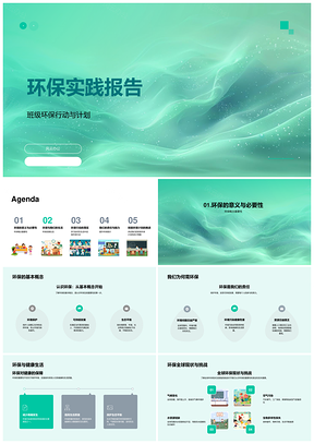 环保实践报告全球现状节水节电概念PPT模板