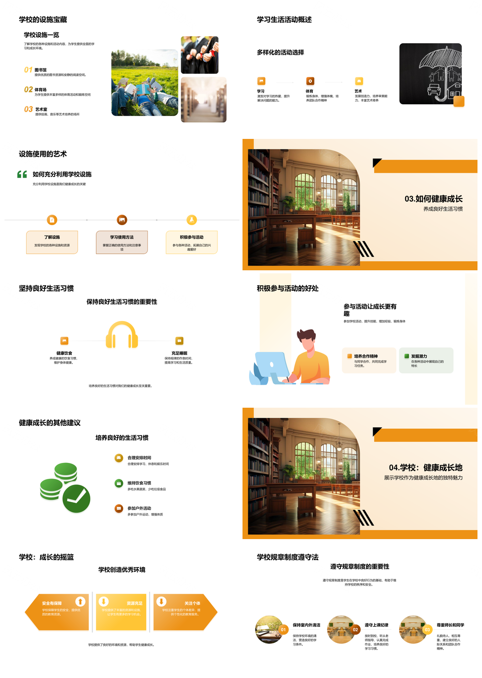 校园健康成长守规参与学培建施习惯PPT模板