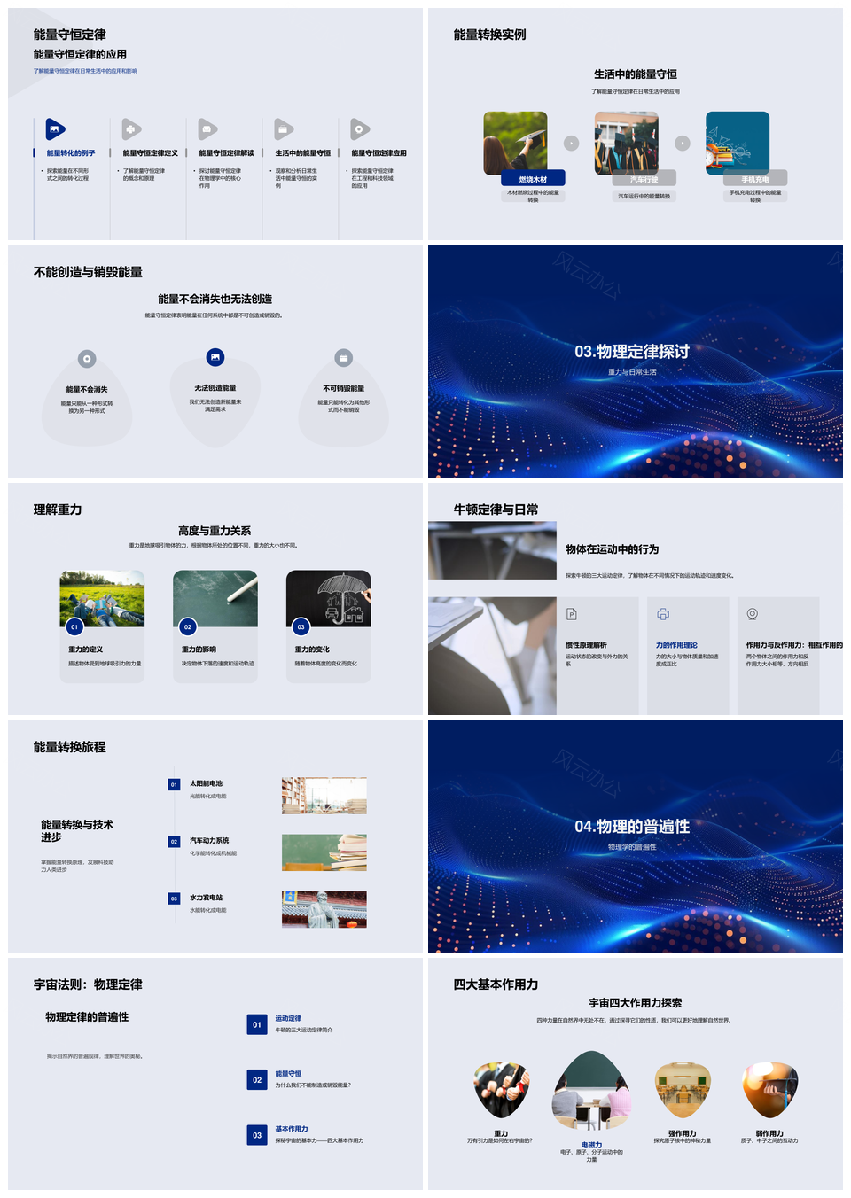牛顿定律力运动万有引力能量守恒解析PPT模板