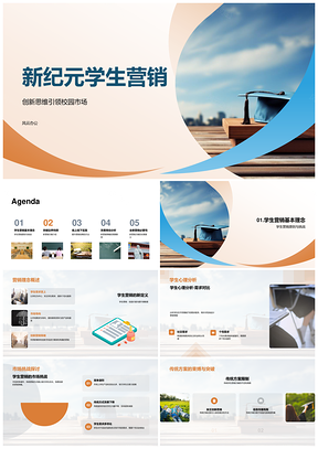 新纪元学生营销创新思维双线校园活动毕业帽PPT模板