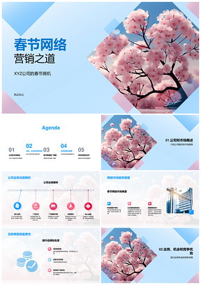 XYZ春节网络营销樱花树商机竞争优势投资回报PPT模板
