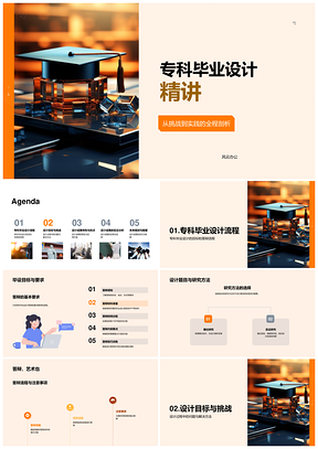 专科毕业设计挑战实践答辩研究方法解决成果毕业帽PPT模板