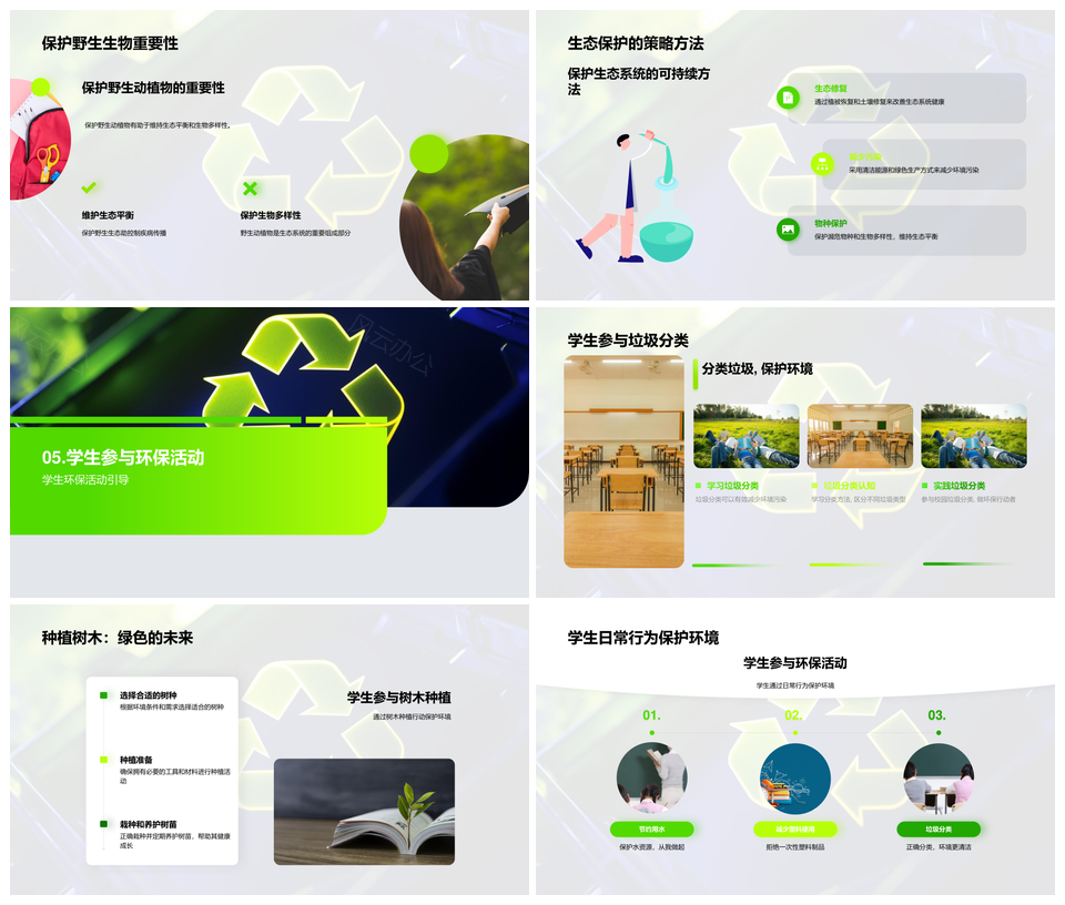 生态保护与学生实践应对人类活动环境影响PPT模板