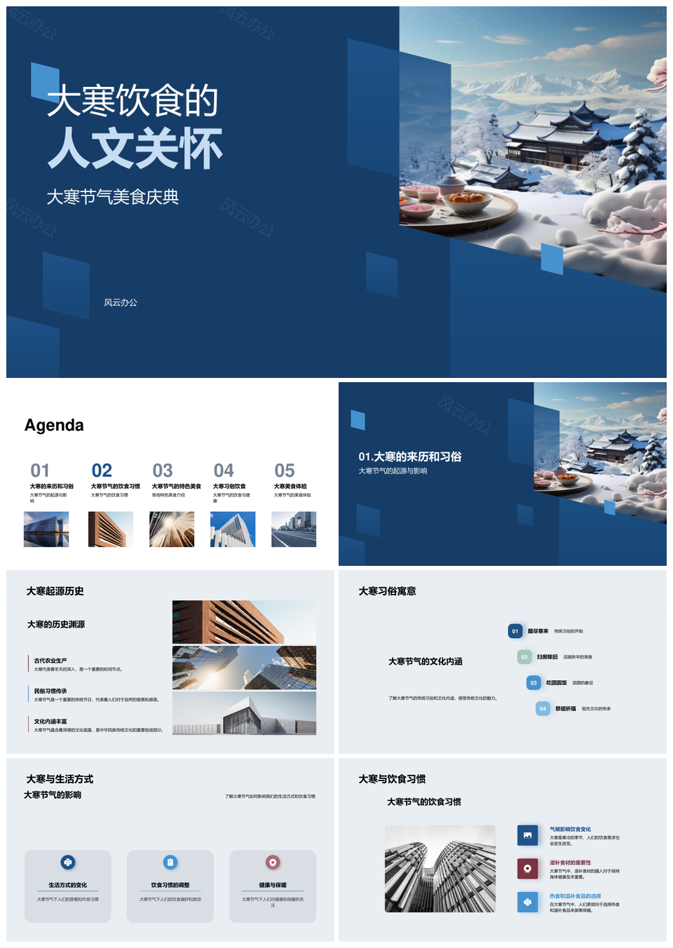 大寒美食习俗起源与人文关怀PPT模板