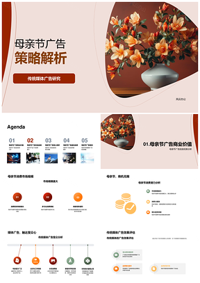 母亲节家庭母婴花束广告策略传统媒体投放PPT模板