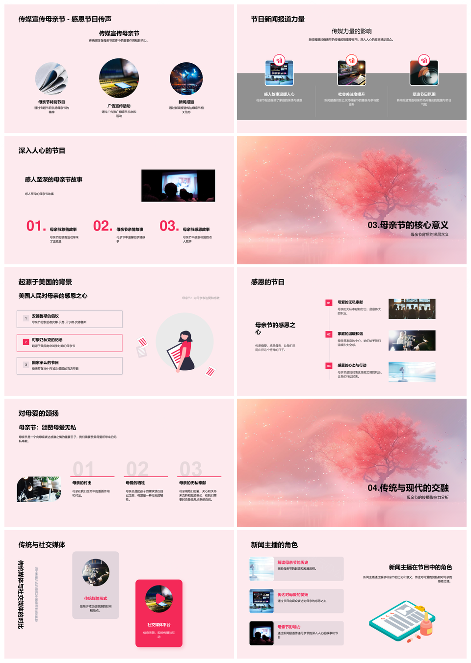 母亲节传媒历史演变影响传统媒体新闻主播PPT模板