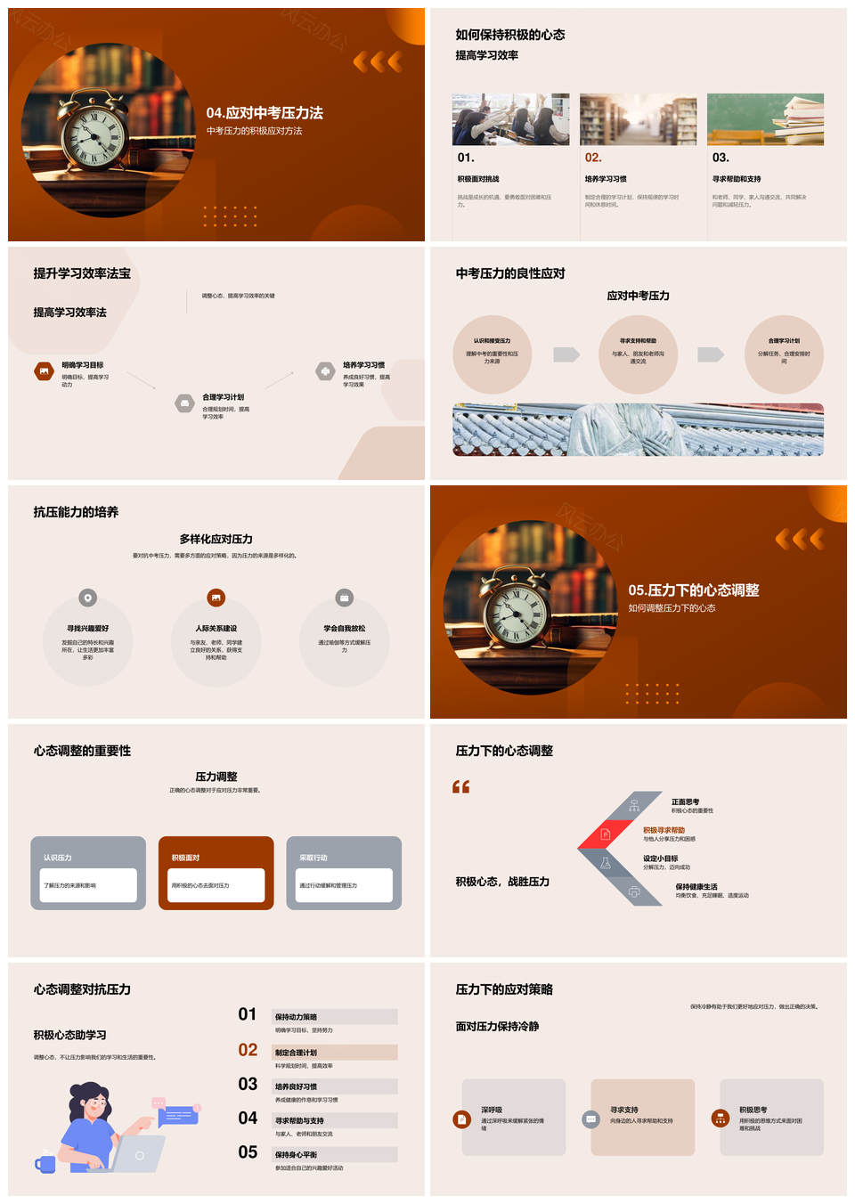 中考压力调心态家长期望自求书山护身心高效PPT模板